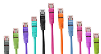 Image of Different coloured computer cables